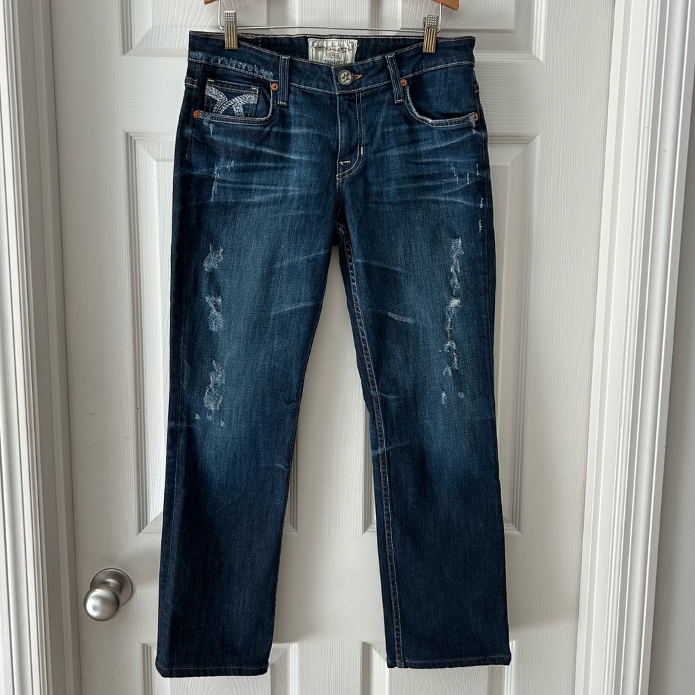 Big Star Denim Dark Wash Nina Distressed Straight Leg Jeans Size 29R